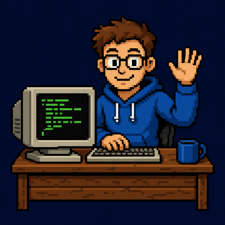 developer waving with coffee and the computer facing away towards the viewer