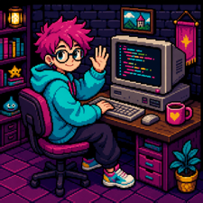 androgynous developer waving with coffee and their arm is backwards